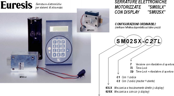 serrature elettroniche motorizzate con unit display, timelock e ritardatori di apertura, serratura motorizzata MT03LX, serratura motorizzata a scrocco MT02SX